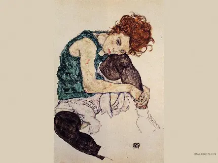 عکس نقاشی ادل هرمز زن نشسته با پاهای کشیده اثر اگون شیله