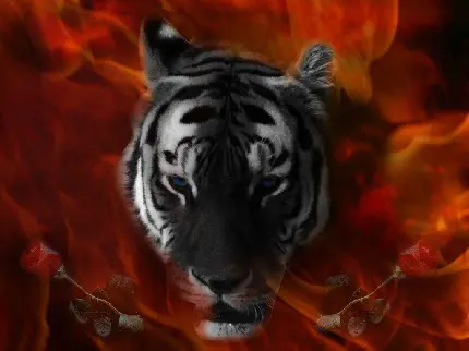 عکس زمینه ادیت شده ببر Tiger واقعی با بک گراند قرمز