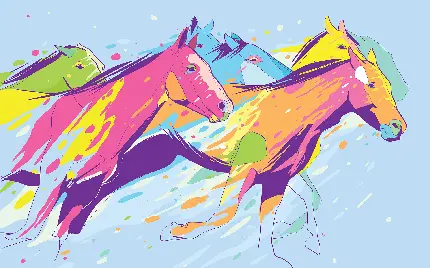دریافت زمینه ی رنگی رنگی و نقاشی شده از اسب های زیبا