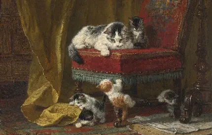 جدیدترین تصویر نقاشی گربه های ناز سبک رمانتیسم Romantisme 