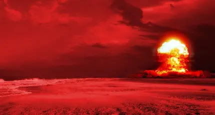 عکس پروفایل انفجار هسته ای با هاله ای قرمز رنگ در آسمان