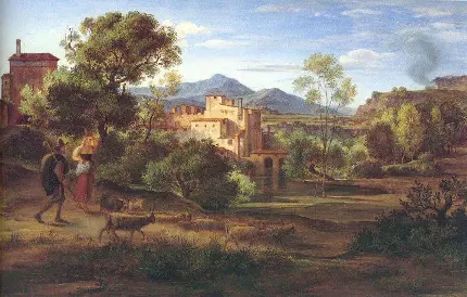 نقاشی ایتالیایی دست ساز با رنگ روغن بازتولید منظره ایتالیایی 1830