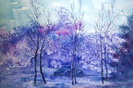 تابلو نقاشی منظره زمستان سرد و برفی به سبک رنگ روغن
