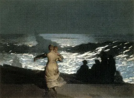 نقاشی 1911 چاپ شب تابستانی ساحل نیو انگلند وینسلو هومر 