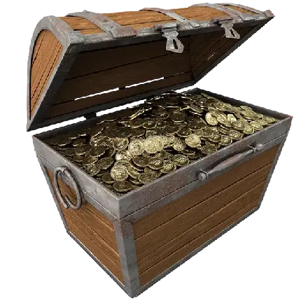 دانلود عکس صندوقچه قدیمی و عتیقه با ارزش پر از سکه های طلا PNG