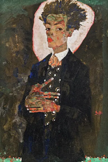 عکس زمینه از نقاشی خودنگاره از اگون شیله برای صفحه گوشی هنرمندان