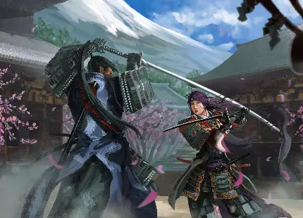 تصویر گرافیکی جنگ سامورایی ها یا جنگجویان نخبه با کیفیت 4k 