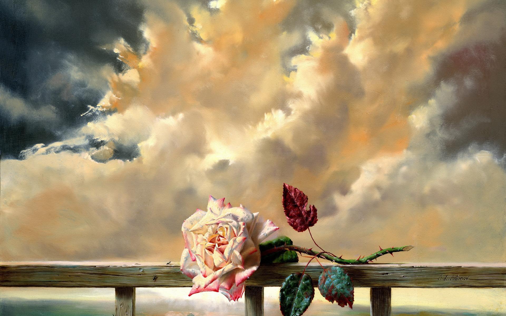 نقاشی سبک رمانتیسم از شاخه گلی زیبا به رنگ صورتی 