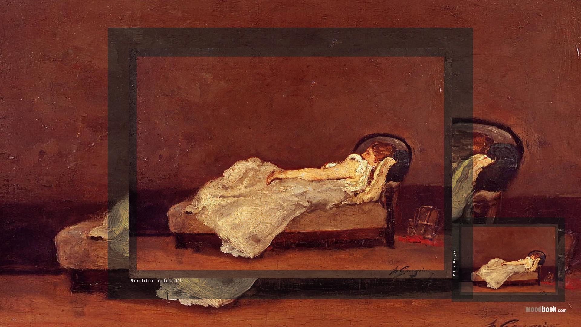 دانلود عکس تابلو نقاشی دختری در خواب اثر پل گوگن 