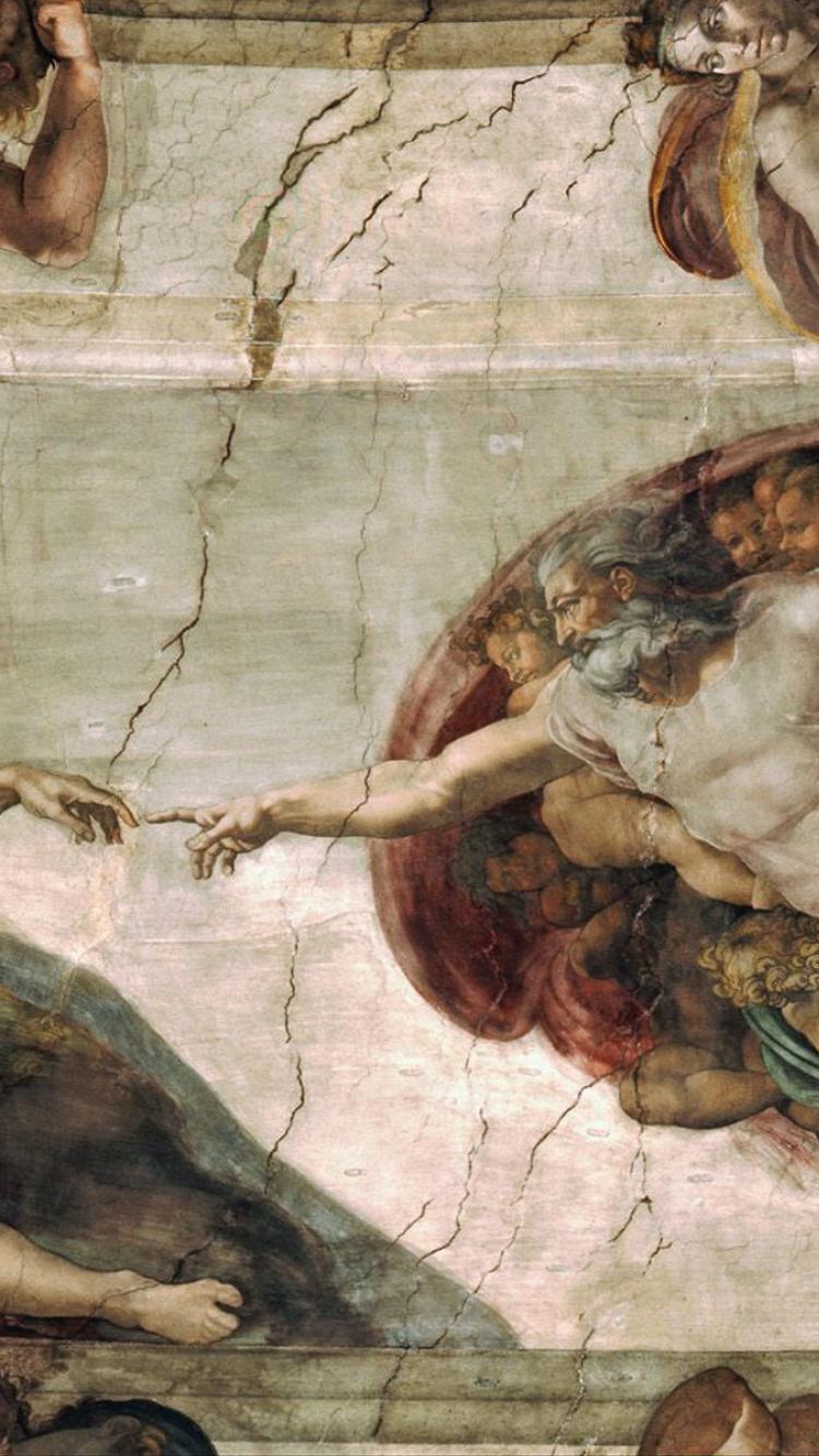 عکس اثر مشهور میکل آنژ برجسته ترین نقاش و معمار ایتالیا به نام آفرینش آدم 