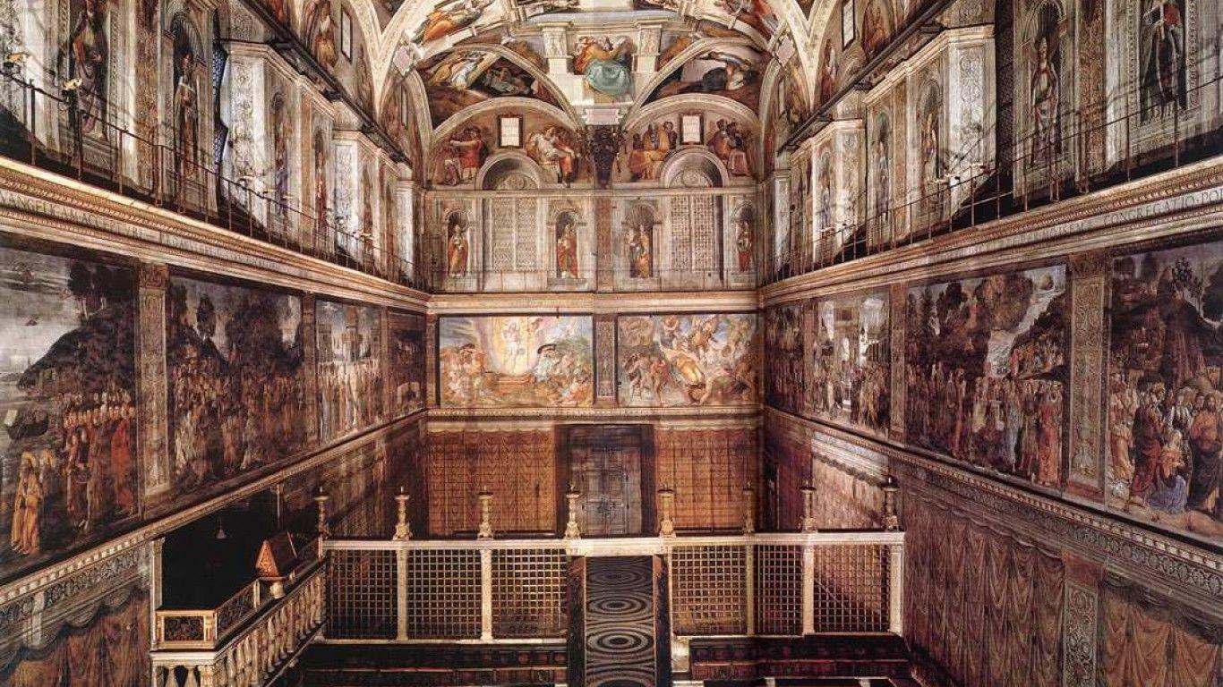 تصویر نقاشی حرفه ای میکل آنژ نقاش مشهور ایتالیایی به نام کلیسای سیستسن 