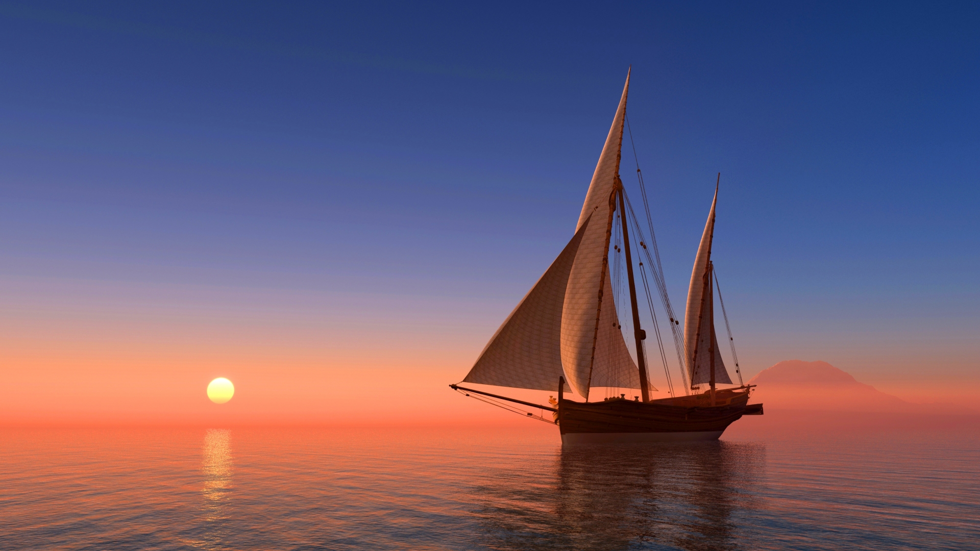 عکس قایق در دریا هنگام غروب آفتاب با کیفیت فور کی 4k برای والپیپر 