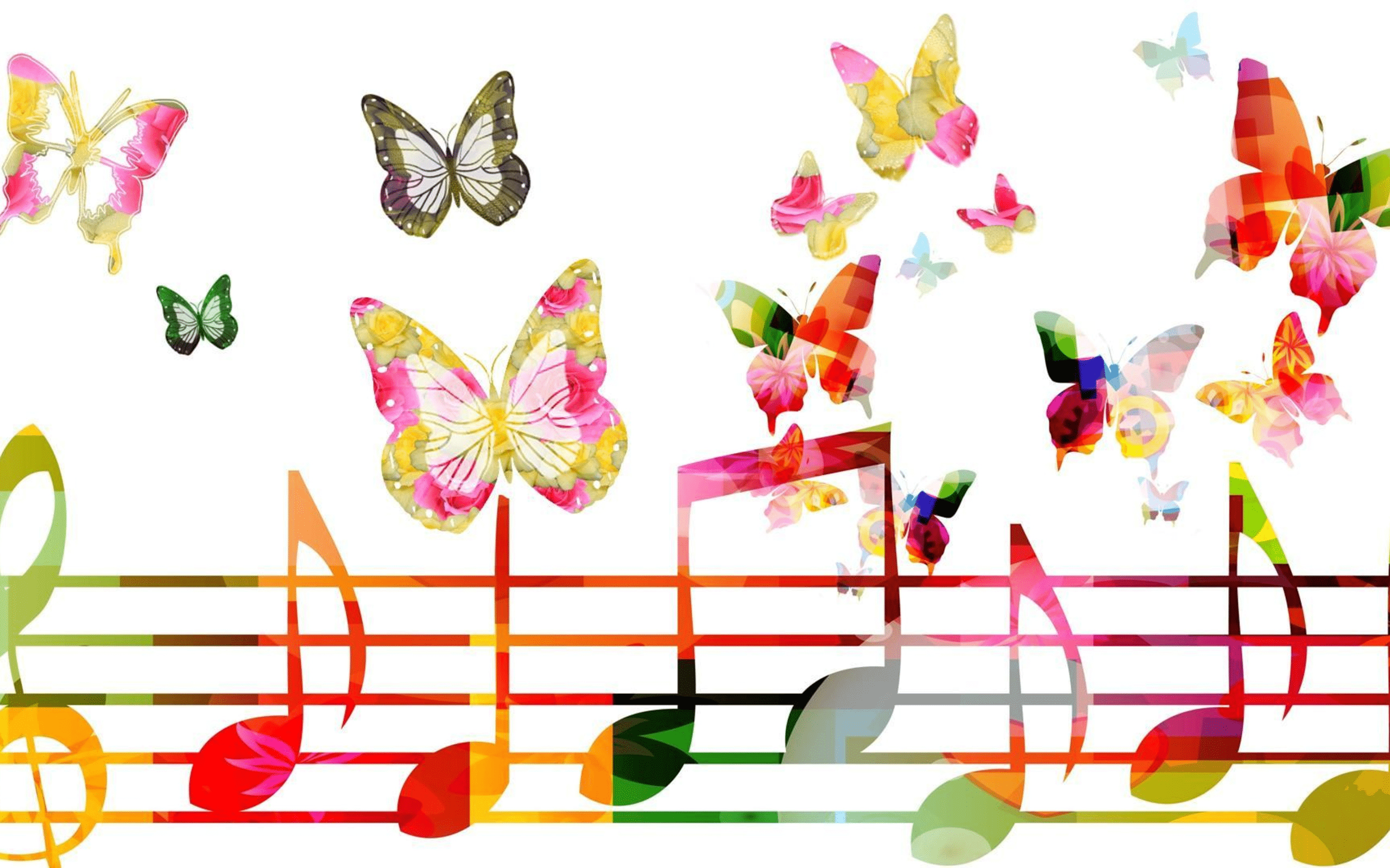 دانلود عکس زمینه طرح نت موسیقی با پروانه های زیبا 