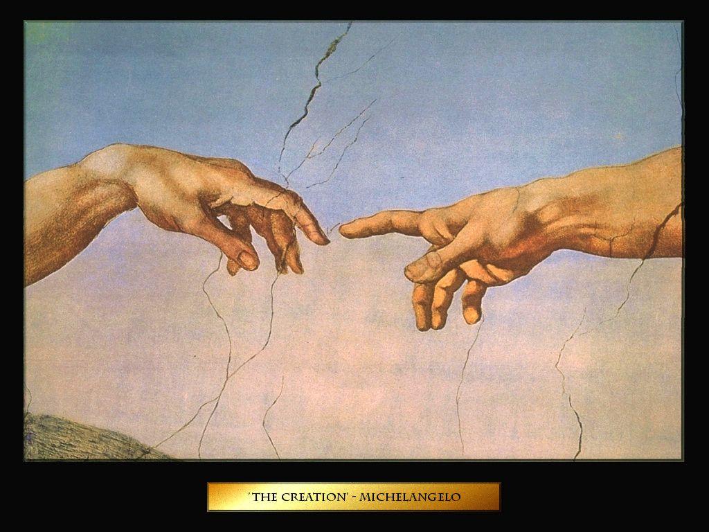عکس ساده دیوارنگاره یا فراسکو آفرینش آدم اثر میکل آنژ معمار و نقاش ایتالیایی 