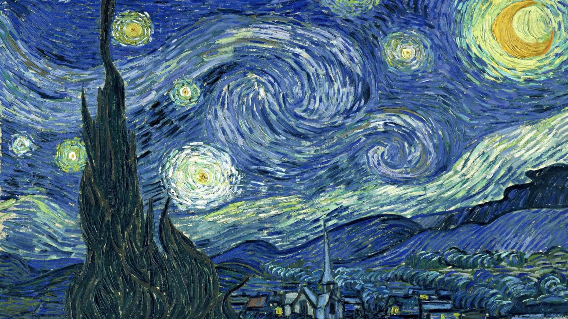 عکس نقاشی سبک رمانتیسم به نام شب پر ستاره اثر وینسنت ونگوک 