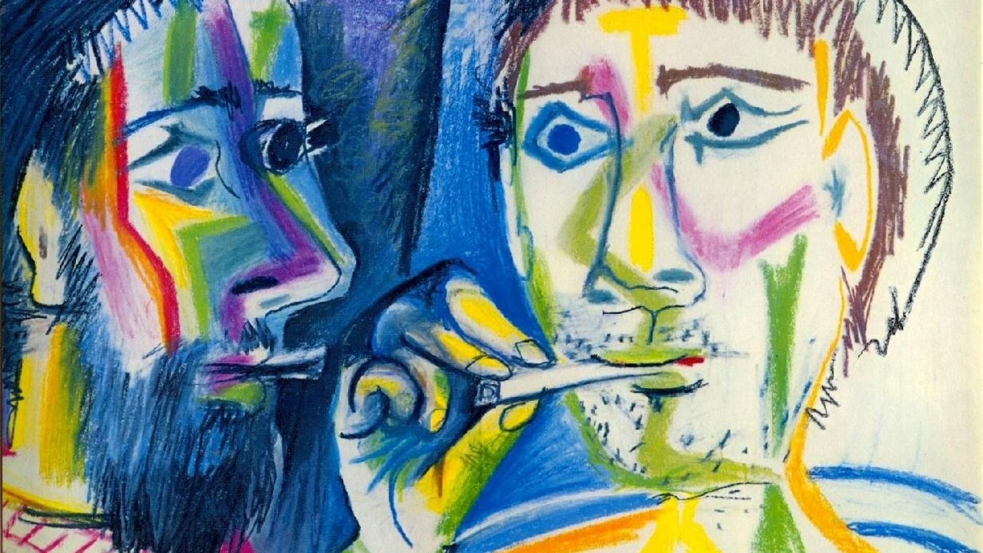 از نقاشی های پیکاسو از دو چهره مرد که یکی سیگار میکشد