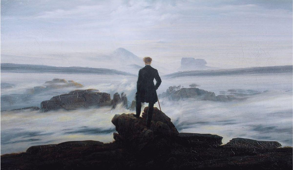 استوک نقاشی سبک رمانتیسم به نام مهاجر بر فراز دریایی از مه اثر فریدریش