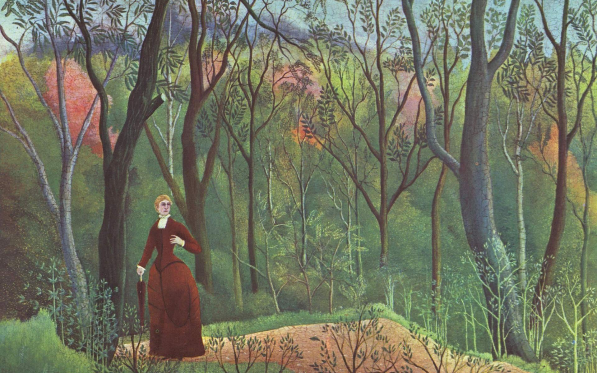 دانلود رایگان عکس نقاشی زن جوان در جنگل اثر آنری روسو