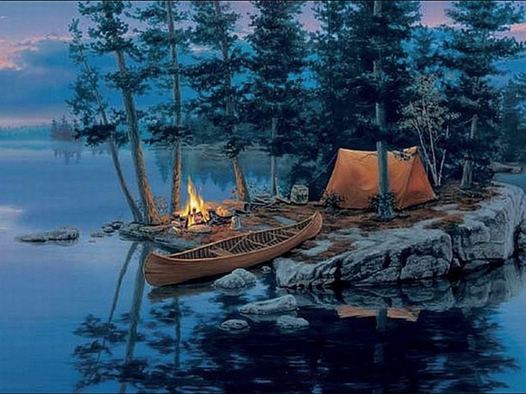 استوک نقاشی کمپ و دریاچه رویایی با ویو فوق العاده 