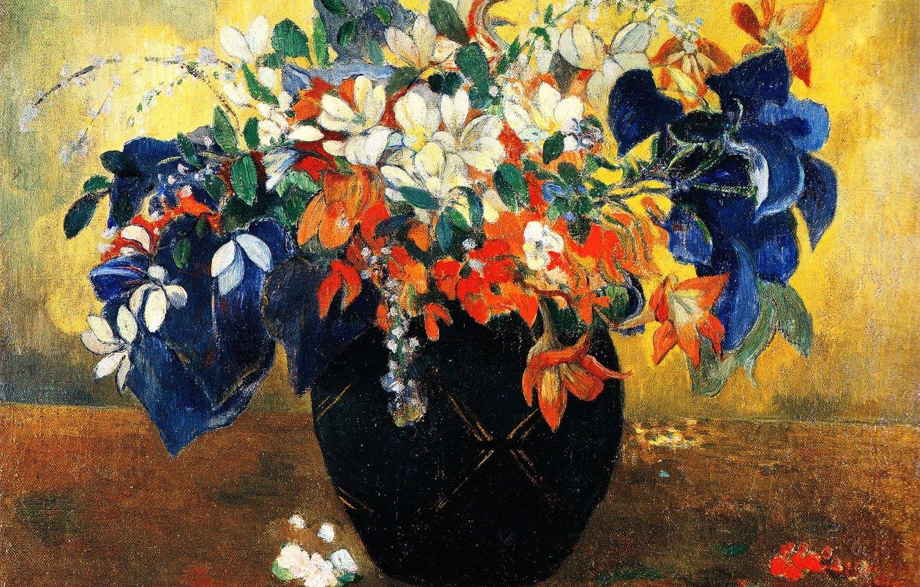 دانلود عکس نقاشی گلدان پر از گل اثر هنری پل گوگن برای بکگراند هنرمندان 