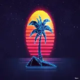 چاپ قاب موبایل و گوشی عکس درخت نخل و غروب آفتاب با استایل بازی retrowave