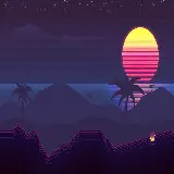 چاپ قاب موبایل و گوشی تصویر غروب آفتاب همراه درخت نخل با استایل بازی retrowave
