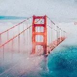 عکس پل Bridge نارنجی بر فراز آب های آبی پاک و تمیز