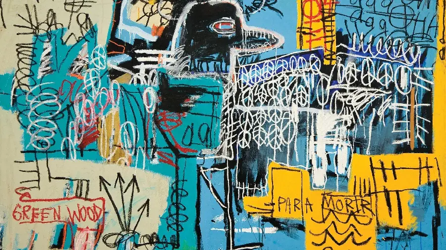 عکس پرنده روی پول یک نقاشی از ژان میشل باسکیا به سبک هنر معاصر