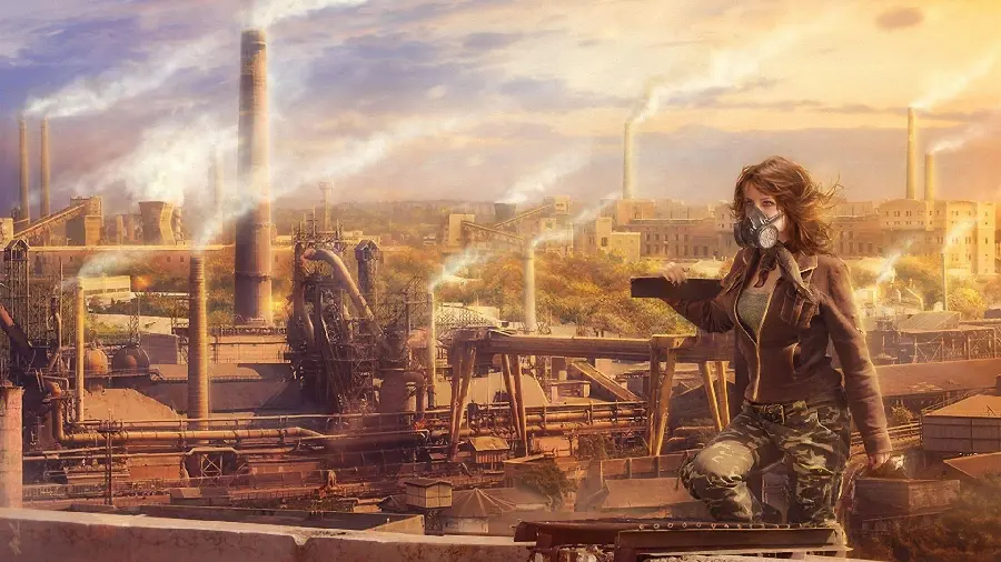تصویر پس زمینه جالب و مفهومی از هوای آلوده شده اطراف کارخانه صنعتی