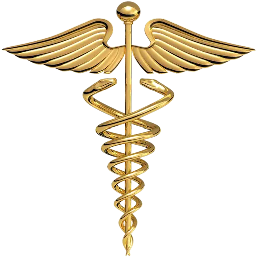 عکس دور بریده شده نماد طلایی و آرم پزشکی با فرمت png