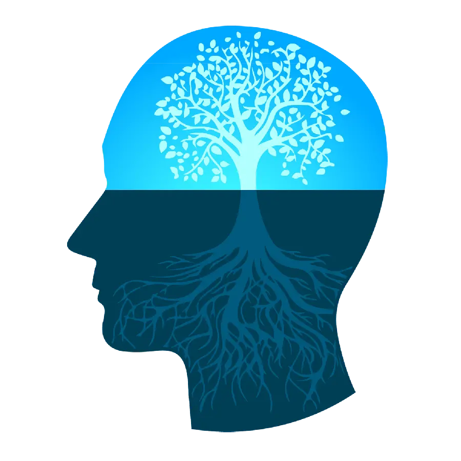 دانلود عکس پی ان جی png روان‌شناس طرح مغز و تفکرات آدم به شکل درخت 