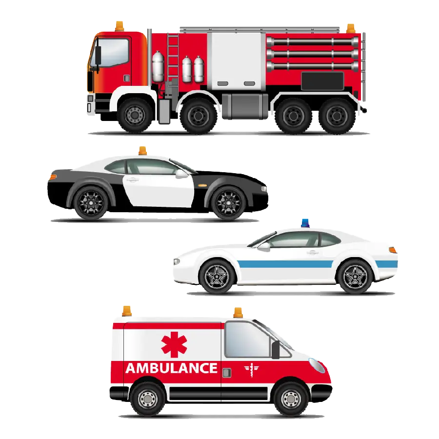 تصویر انواع ماشین های کمک رسانی از جمله آمبولانس با فرمت PNG