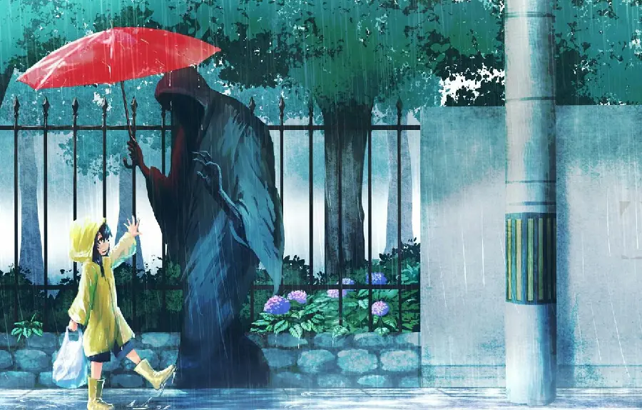پردانلودترین عکس پروفایل انیمه ای چتر قرمز با دختر بچه سفید پوش 