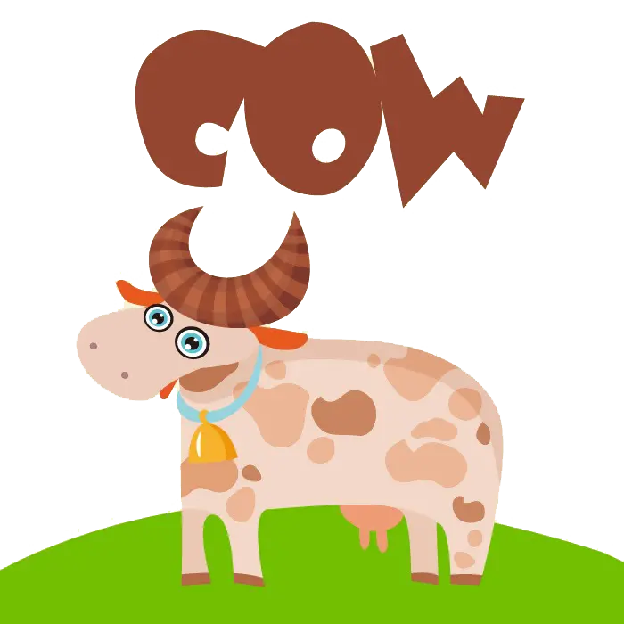 عکس انیمیشنی گاو با متن نوشته cow با فرمت PNG پی ان جی 