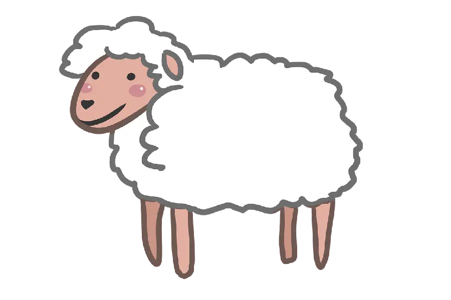نقاشی گوسفند کارتونی با لبخند بامزه برای رنگ آمیزی کودکان