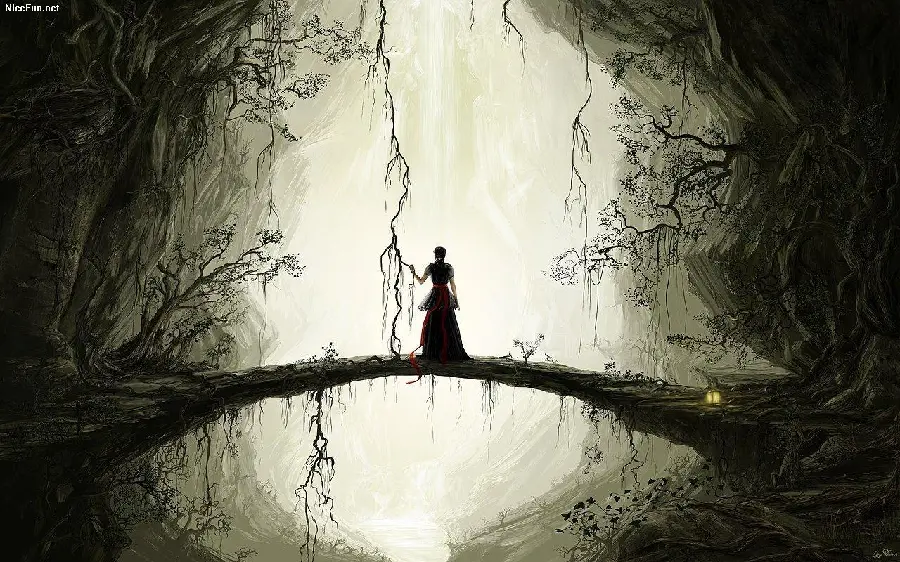 عکس پروفایل دختر تنها روی پل در جنگل تاریک با کیفیت بالا