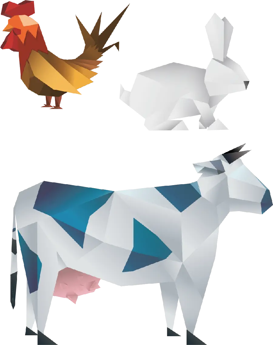 تصویر جالب و دیدنی نقاشی دیجیتالی سه بعدی گاو و خروس و خرگوس 