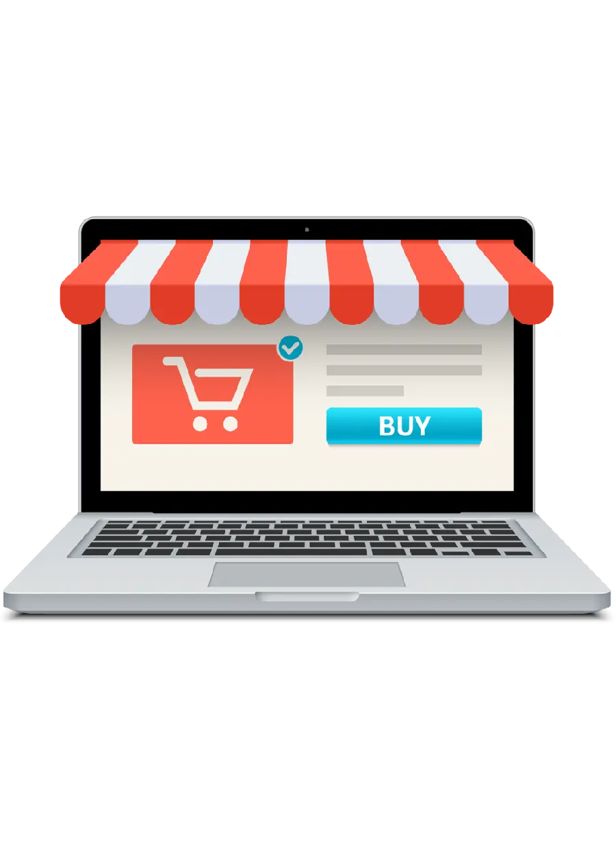 عکس صفحه خرید آنلاین فروشگاه BUY و لپ تاپ کارتونی png