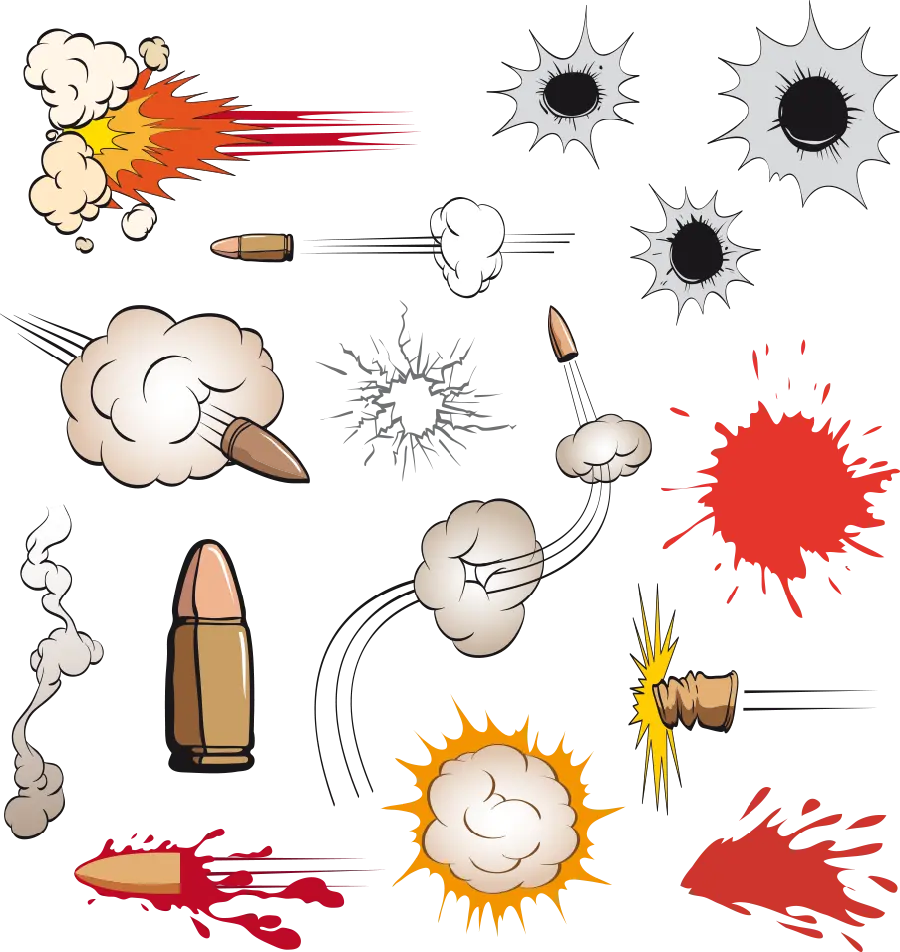 تصویر پی ان جی png گرافیکی انواع مختلف گلوله های جنگی مناسب ساخت استیکر و برچسب 