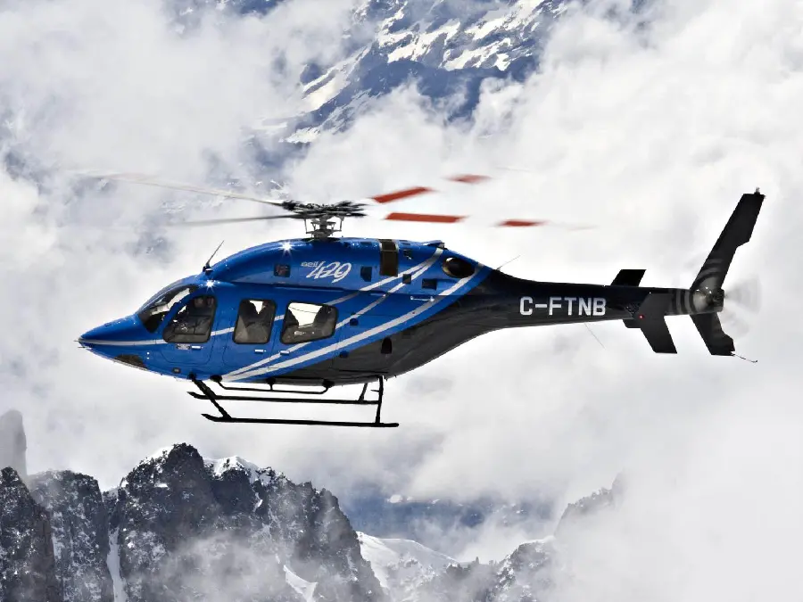 دانلود عکس هلیکوپتر خصوصی آبی نفتی در هوای ابری سرد و زمستانی 