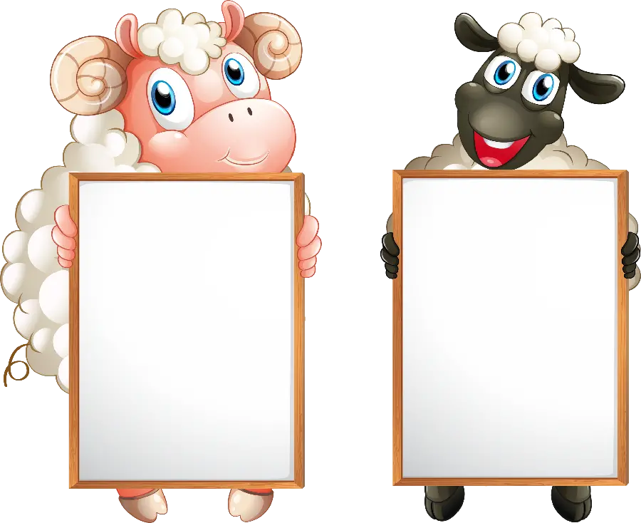 عکس دوربری شده صفحه سفید در دست گوسفند های کارتونی