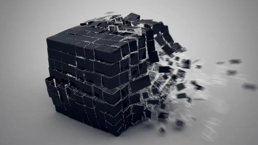 تصویر گرافیکی سه بعدی از بلوک ساختمانی در طرح و رنگ سیاه و سفید