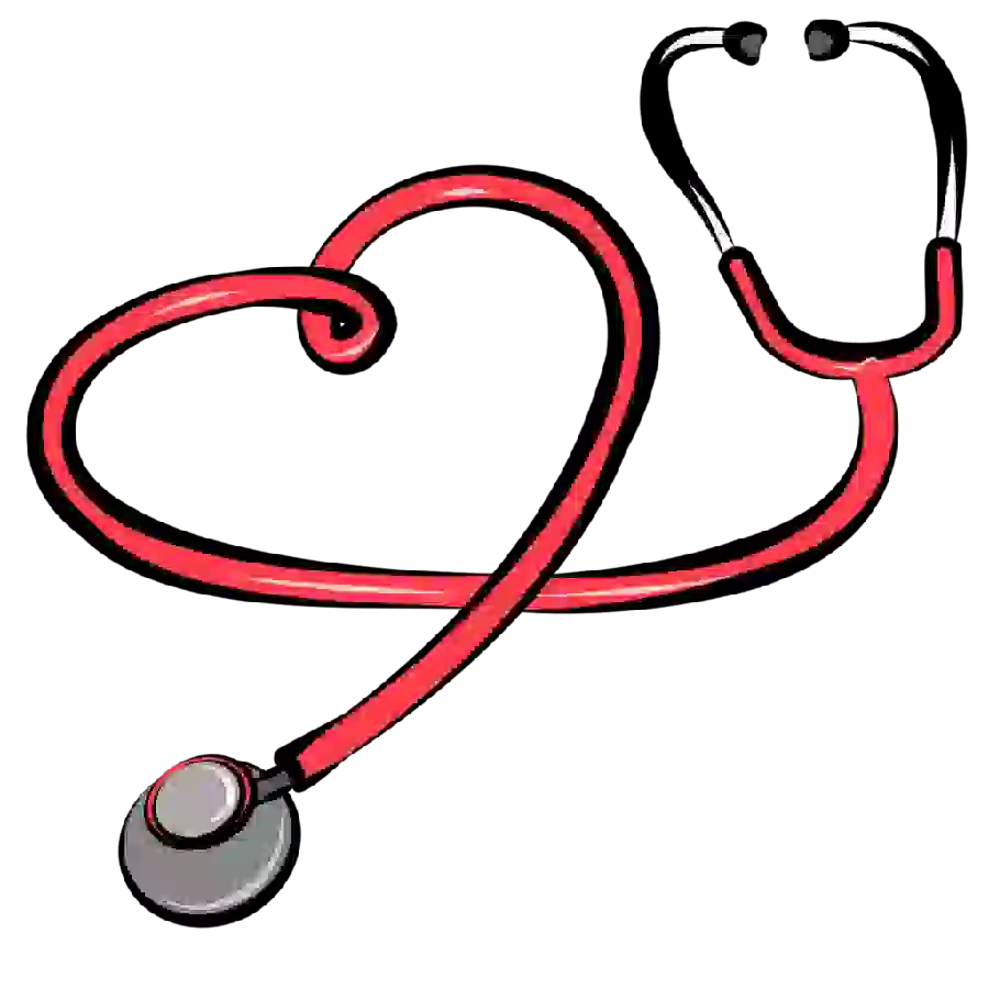 عکس کارتونی دور بریده شده گوشی پزشکی قرمز با شکل قلب