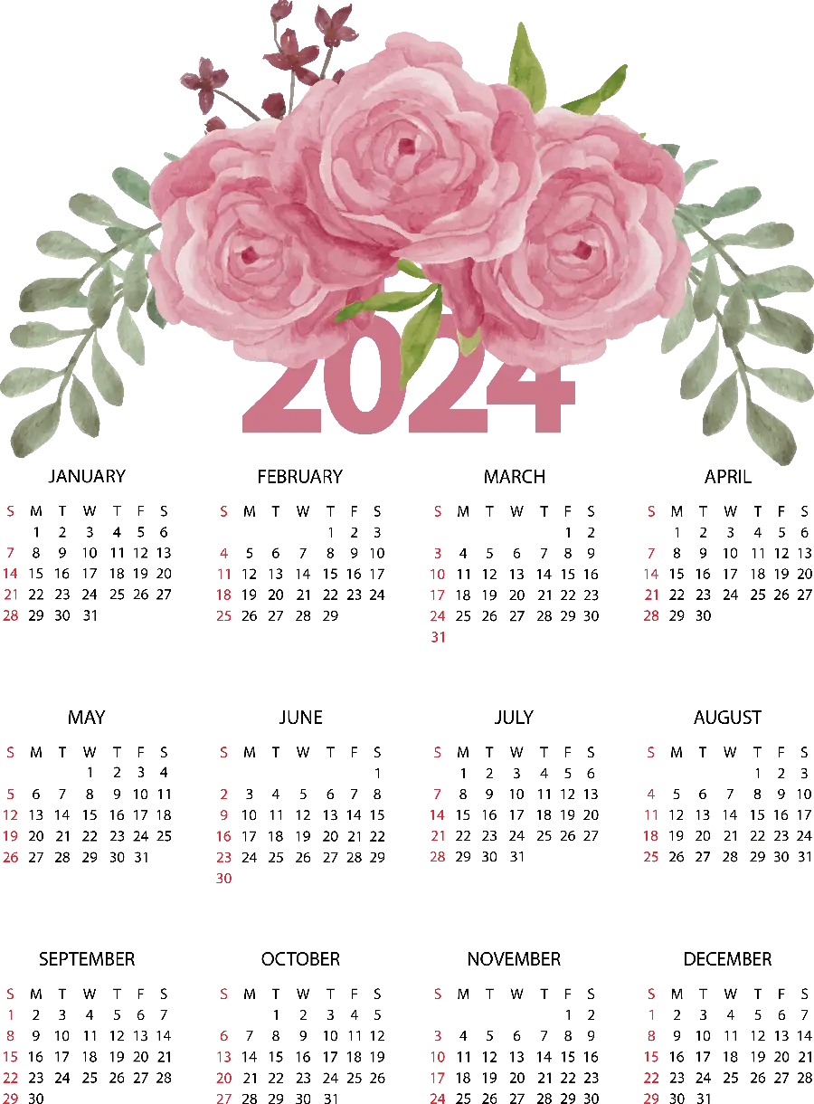 والپیپر‌ خوشگل از تقویم‌ میلادی 2024 با طراحی گل های صورتی بالای صفحه