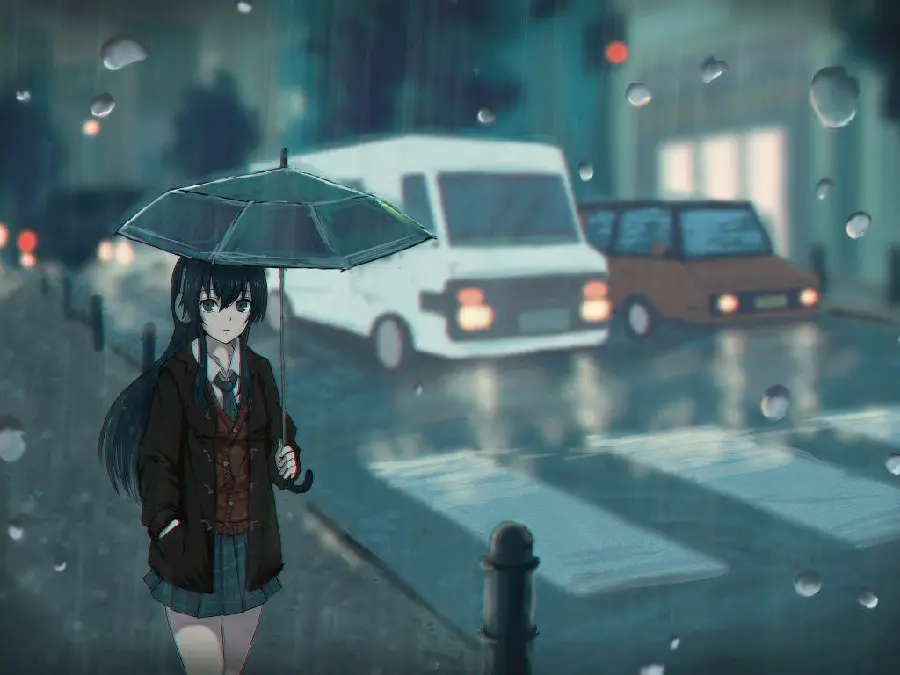 دانلود عکس پروفایل انیمه ای دختر یا پسر با چتر زیر باران 