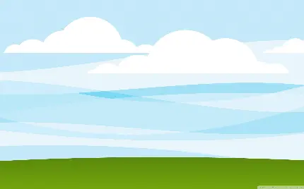 منظره کارتونی چمن و آسمان آبی با ابرهای سفید پرحجم