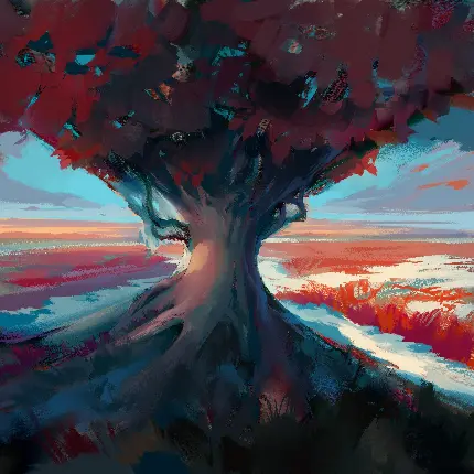 دانلود عکس درخت نقاشی شده با تکنیک رنگ روغن و کیفیت بالا