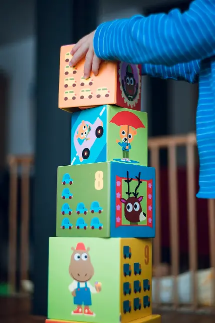 عکس بسته های بازی کودک با بلوک های بزرگ نقاشی شده