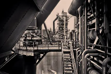 عکس سیاه و سفید کارخانه قدیمی صنعتی فول اچ دی