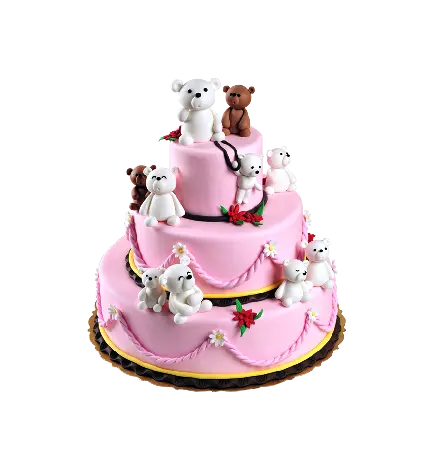 عکس خاص کیک تولد سه طبقه برای تولد خرس عروسکی با فرمت png 